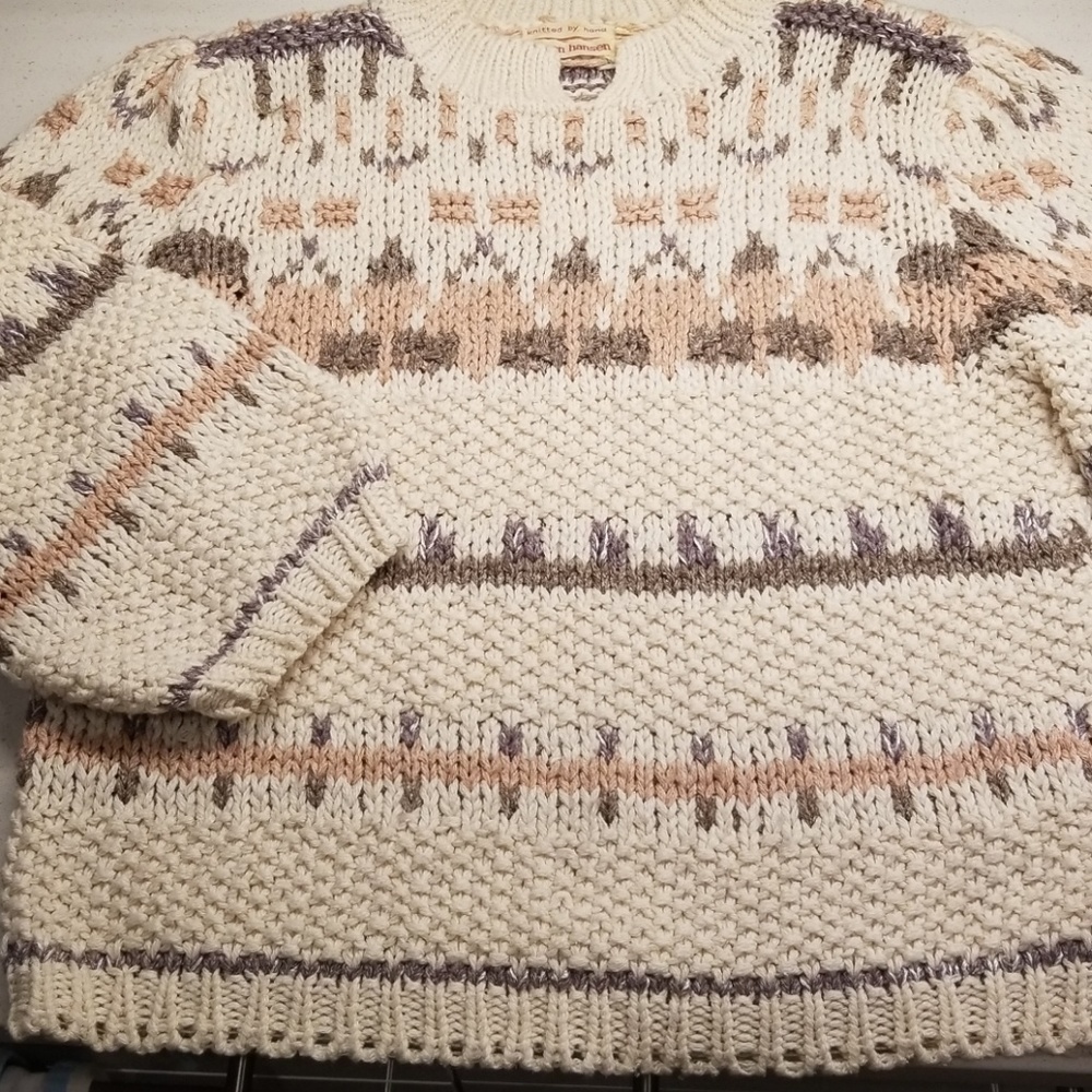 Cable Knit Flush Pink and Soft White Sweater